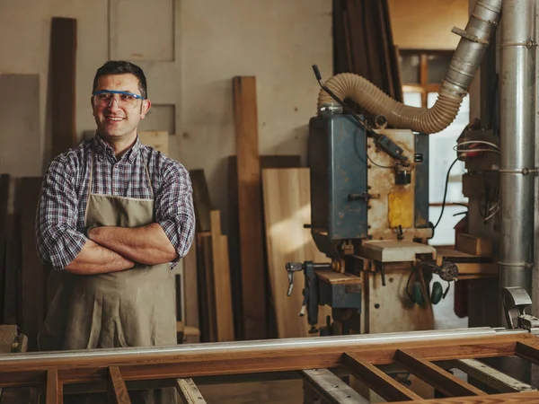 Falegname Lavoro Con Utensili Lavorazione Del Legno — Foto Stock