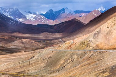 Tacikistan 'daki Ak-Baital Geçidi' ndeki Pamir dağlarının güzel manzarası.
