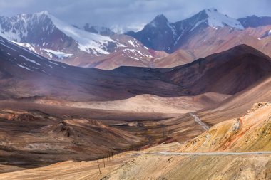 Tacikistan 'daki Ak-Baital Geçidi' ndeki Pamir dağlarının güzel manzarası.