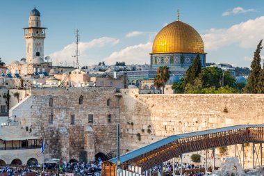 JERUSALEM, ISRAEL - CIRCA MAYIS 2018: Kudüs 'teki Batı Duvarı manzarası, İsrail yaklaşık Mayıs 2018' de Kudüs 'te.