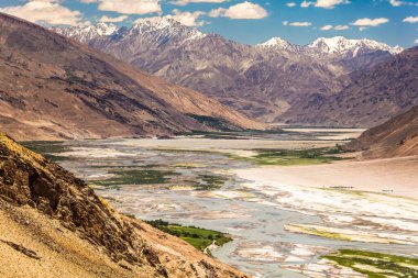 Wachan Koridoru boyunca Pamir, Afganistan ve Panj Nehri 'nin güzel manzarası