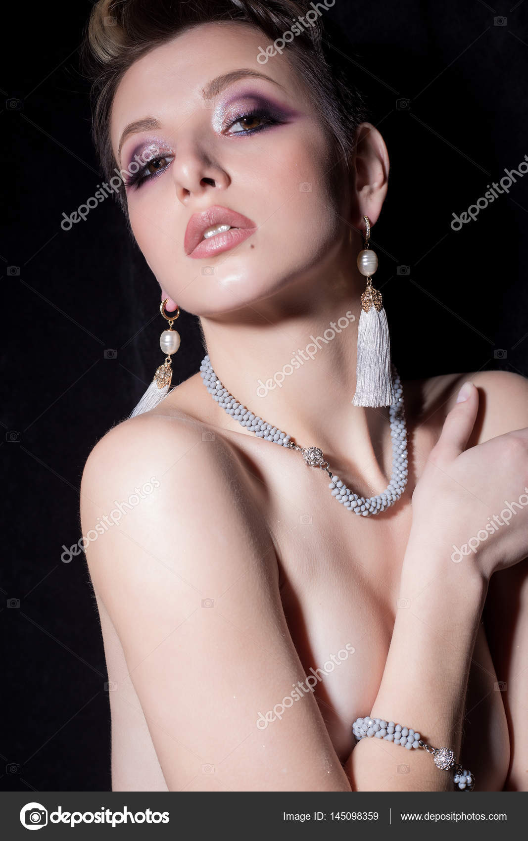 Beautiful Sexy Sensual Young Girl With Short Hair With Bright