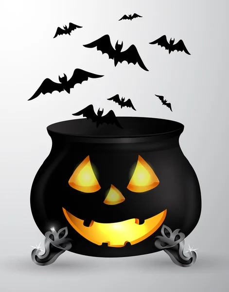Kotel witchs Halloween karikatura — Stockový vektor