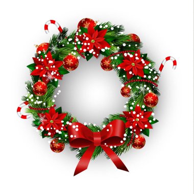 Noel çelenk ve yay ile beyaz kartı