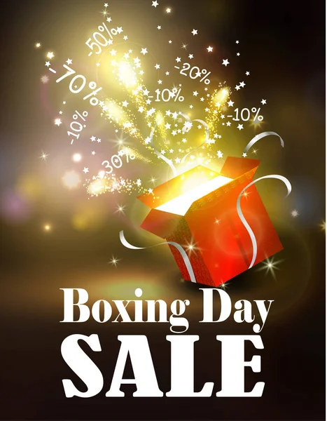 Boxing day φόντο με ανοιχτό κόκκινο κουτί — Διανυσματικό Αρχείο