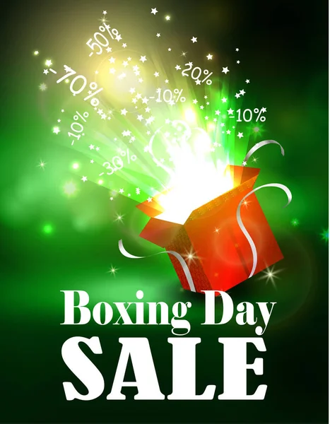 Boxing day φόντο με ανοιχτό κόκκινο κουτί — Διανυσματικό Αρχείο