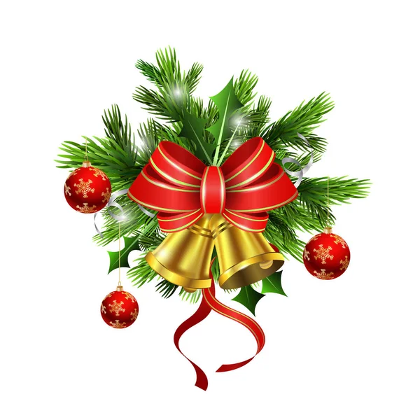 Addobbi natalizi alberi sempreverdi e campana — Vettoriale Stock