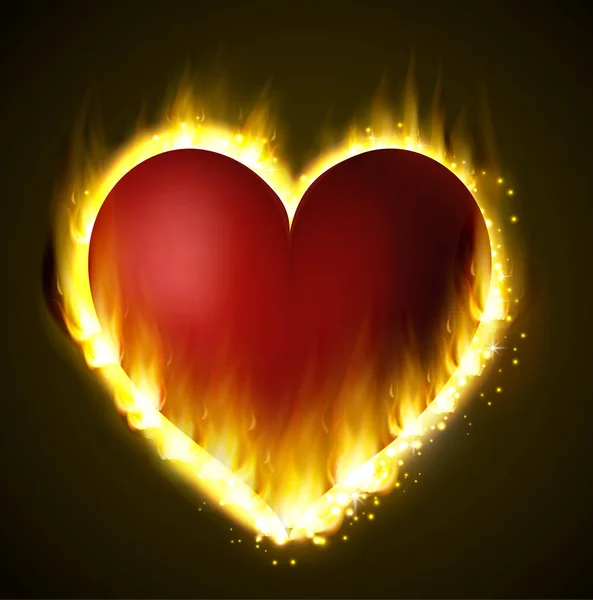 Пламенное сердце в темноте — стоковый вектор