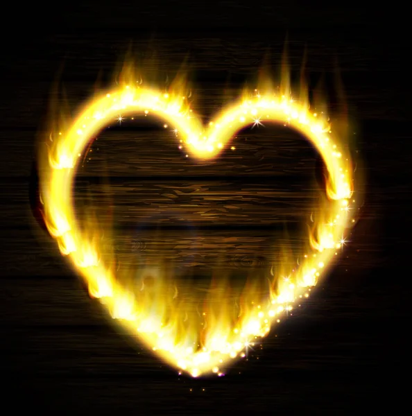 Corazón de llama en la oscuridad — Vector de stock