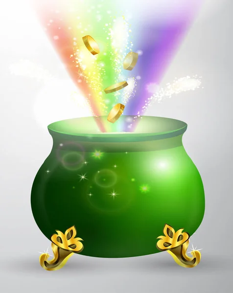 St Patricks dag groene pot met regenboog — Stockvector