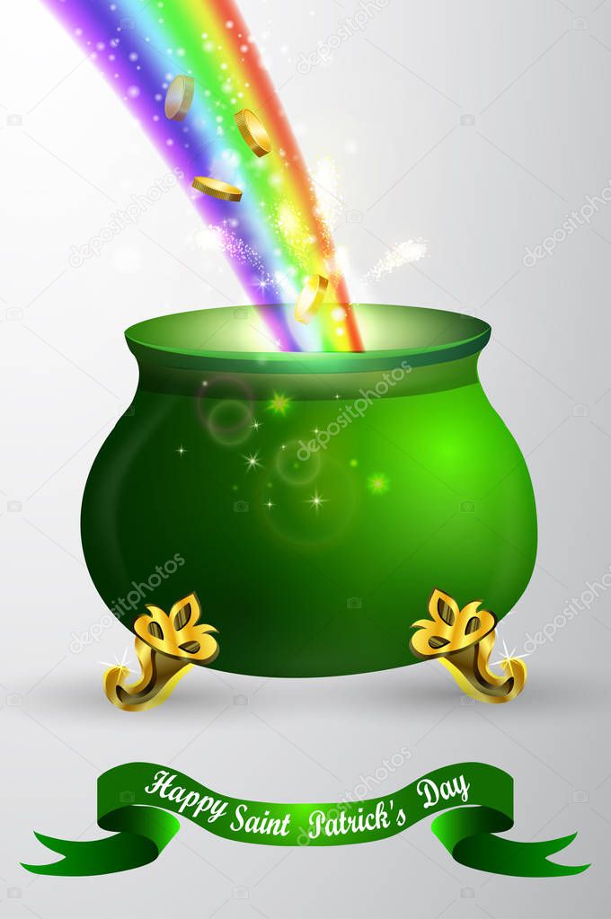 St Patricks day green pot with rainbow