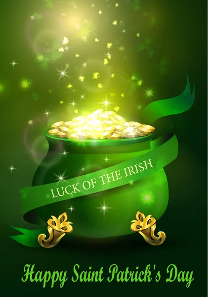 St. Patrick s Dia símbolo pote verde — Vetor de Stock