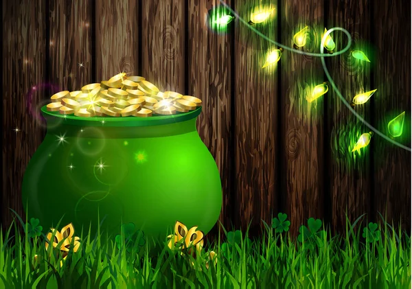 St. Patrick s Dia símbolo pote verde —  Vetores de Stock
