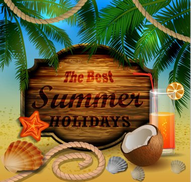 Güzel plaj manzarası ile ahşap tahta