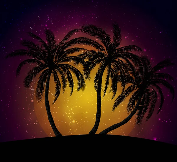 Palms silhouettes at orange sunset sk — Stock Vector