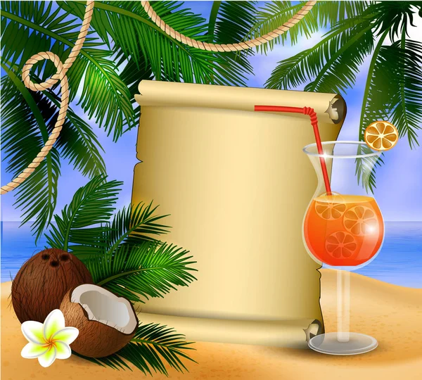 Papel velho sobre fundo tropical — Vetor de Stock