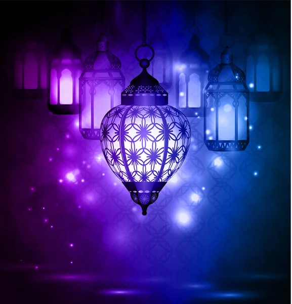Komplizierte arabische Lampen mit Lichtern — Stockvektor