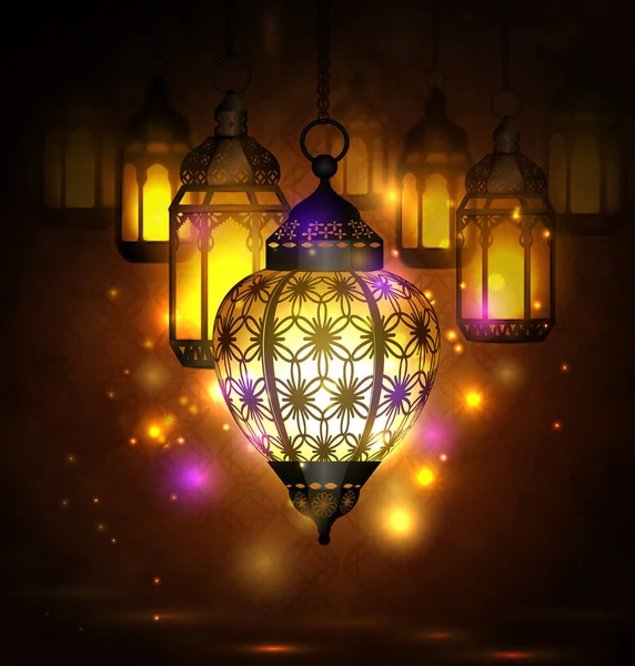 Lampes arabes complexes avec des lumières — Image vectorielle