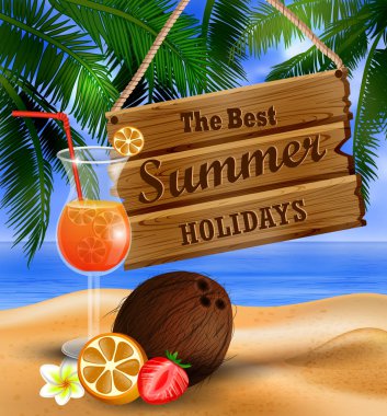 tropikal plaj zemin üzerine yaz ahşap işareti