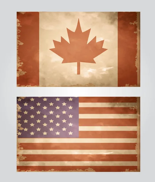 Verzameling van grunge vlaggen Usa en Canada — Stockvector