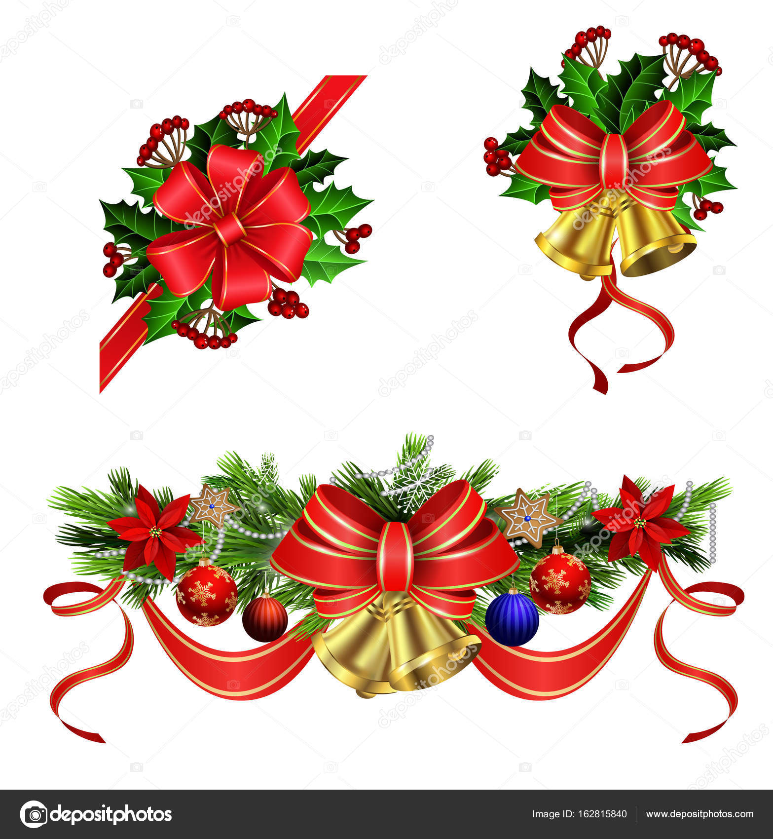 Decorazione di Natale con agrifoglio treess sempreverdi e pigne e arco isolato — Vettoriali di bastinda18