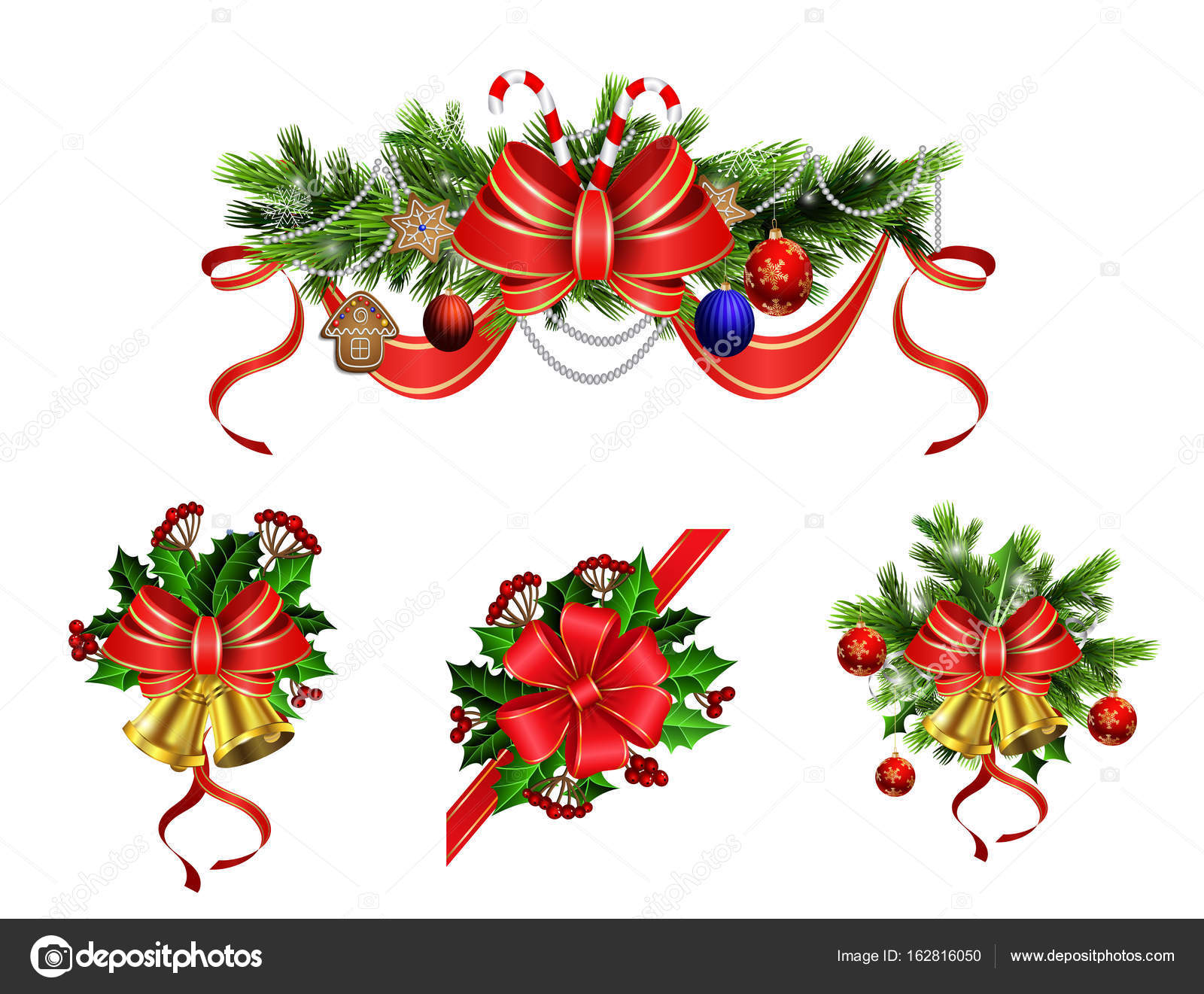 Decorazione di Natale con agrifoglio treess sempreverdi e pigne e arco isolato — Vettoriali di bastinda18