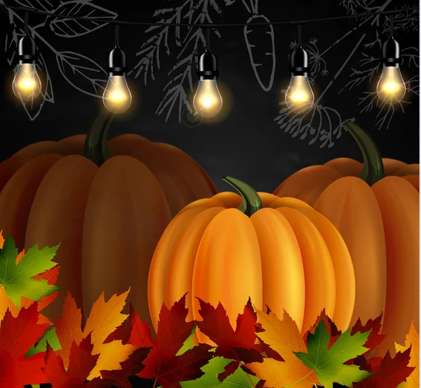 Pizarra con hojas de otoño y calabazas — Archivo Imágenes Vectoriales