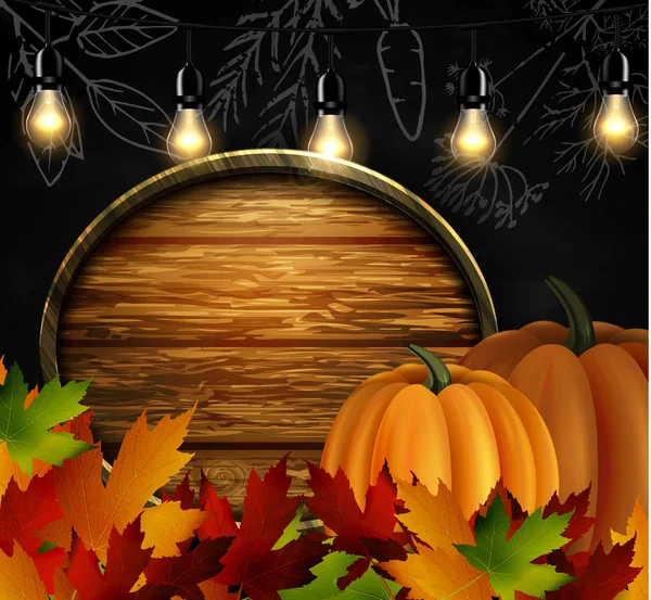 Tableau noir avec feuilles d'automne et citrouilles — Image vectorielle
