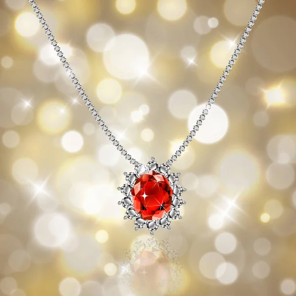 Collier doré avec rubis et diamants — Image vectorielle