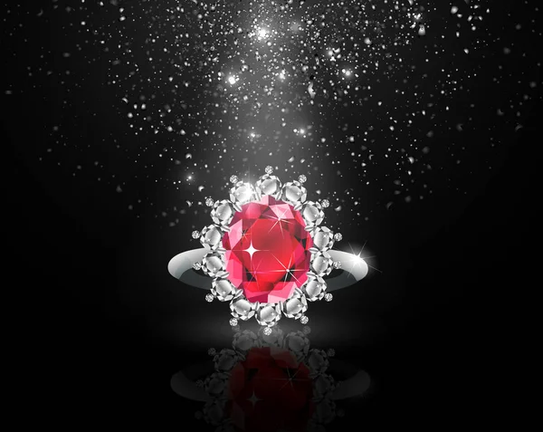 Goldring mit Rubin und Diamanten — Stockvektor
