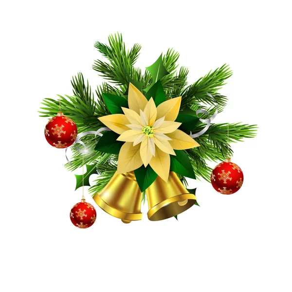 Рождественские украшения вечнозеленые елки и колокол — стоковый вектор