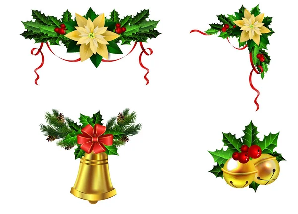 Decoração de Natal árvores perenes e sino — Vetor de Stock