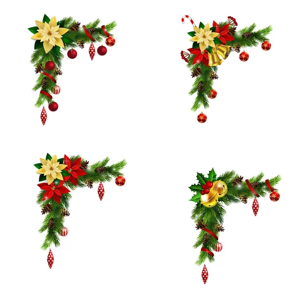 Aantal Cristmas hoek decoraties — Stockvector