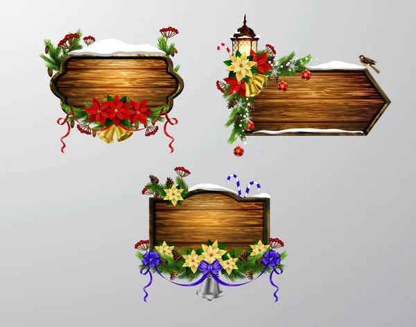 Vetor placa de Natal de madeira — Vetor de Stock