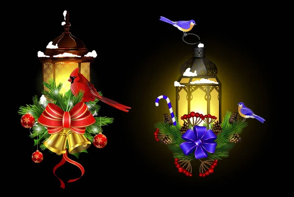 Decorazione natalizia con lampione — Vettoriale Stock