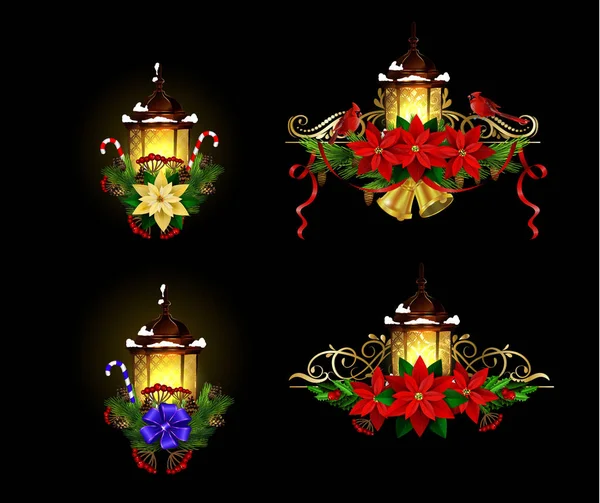 Christmas decoration with street light — Stock Vector