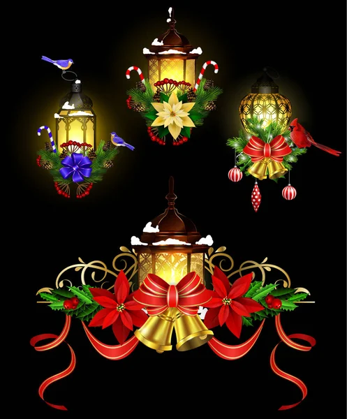 Christmas decoration with street light — Stock Vector