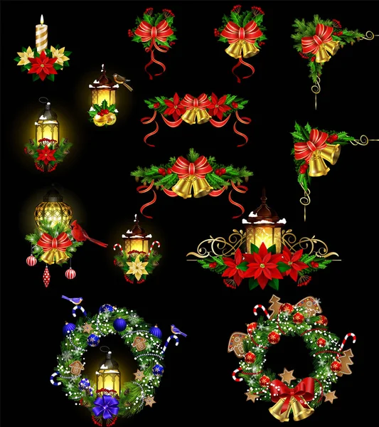 Decoración de Navidad con luz de calle — Vector de stock