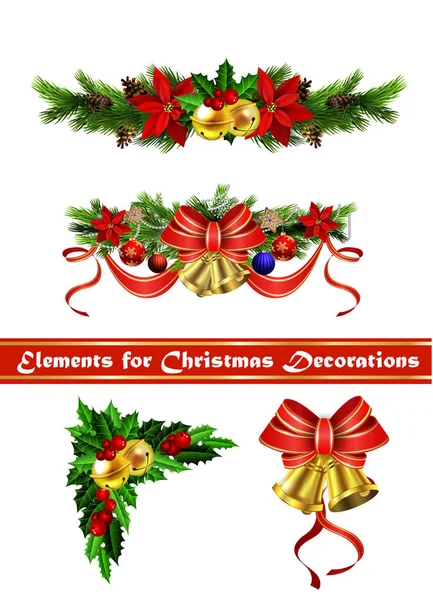 弓でクリスマスの装飾 — ストックベクタ
