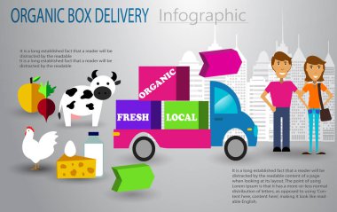 Organik gıda teslim Infographic kavramı kutu