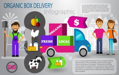 Organik gıda teslim Infographic kavramı kutu