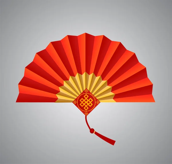 Kırmızı Çin fan beyaz zemin üzerine katlanır. Vektör çizim