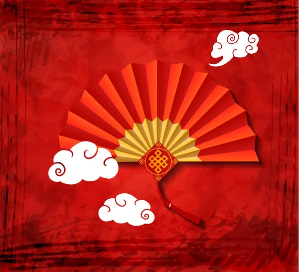 Roter chinesischer Faltfächer auf weißem Hintergrund. Vektorillustration — Stockvektor