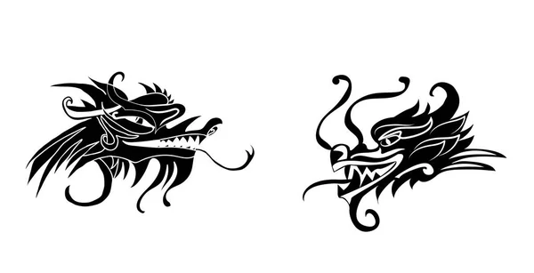 악한 용 머리입니다. 전통적인 중국과 일본 용 예술 영감된 삽화. — 스톡 벡터