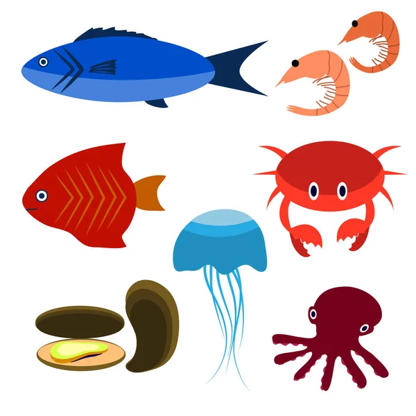 Grand ensemble vectoriel de créatures marines — Image vectorielle
