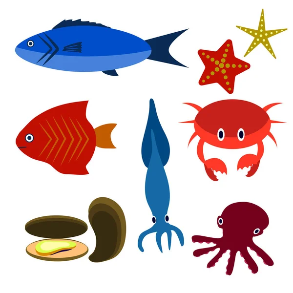Grand ensemble vectoriel de créatures marines — Image vectorielle