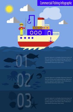 Mürettebat ile serin vektör düz tasarım balıkçı teknesi