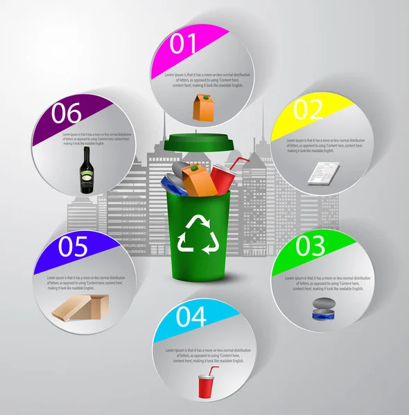 Ilustración de contenedores de reciclaje — Vector de stock