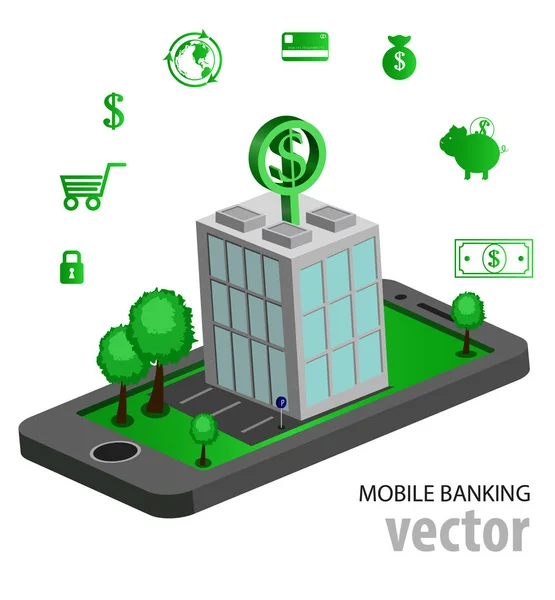 Banca móvil isométrica plana — Vector de stock