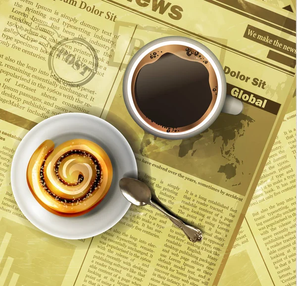 Koffiekopje op een krant — Stockvector